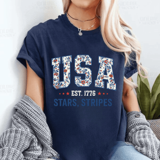Floral USA T shirt