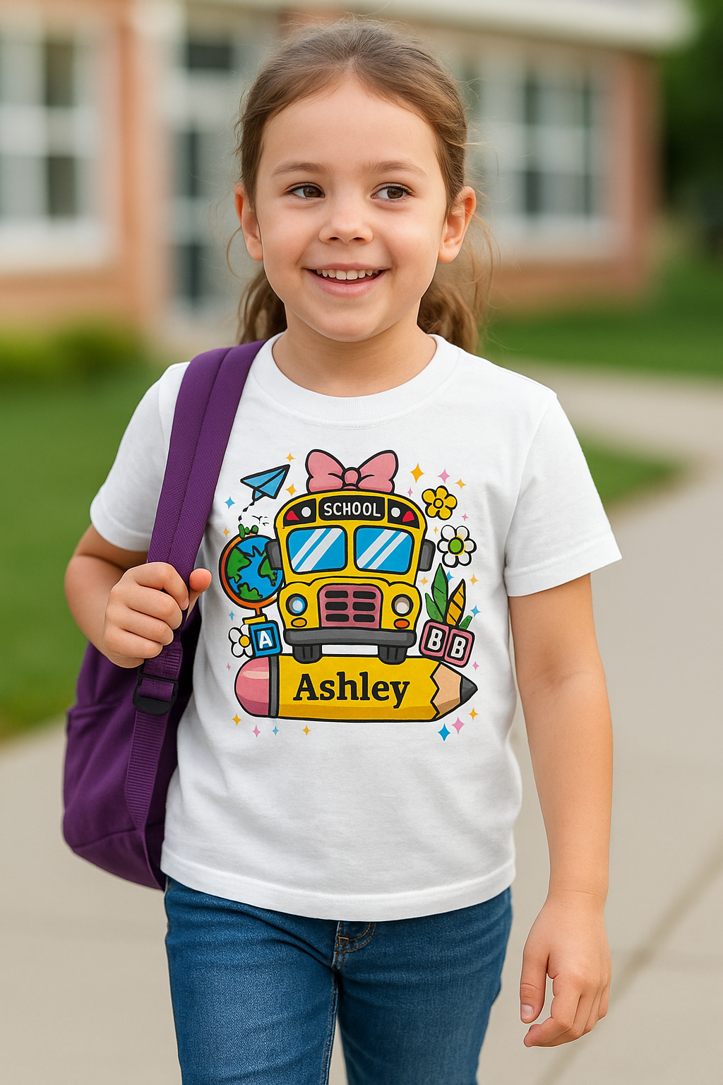 Rolling Into School – Personalized Bus & Pencil Tee
