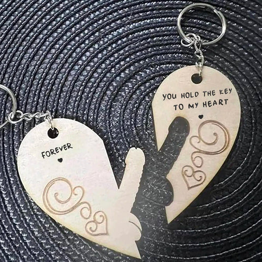 Wooden Couple Gifts for Boyfriend and Girlfriend - You Hold The Key To My Heart Couple Keychain