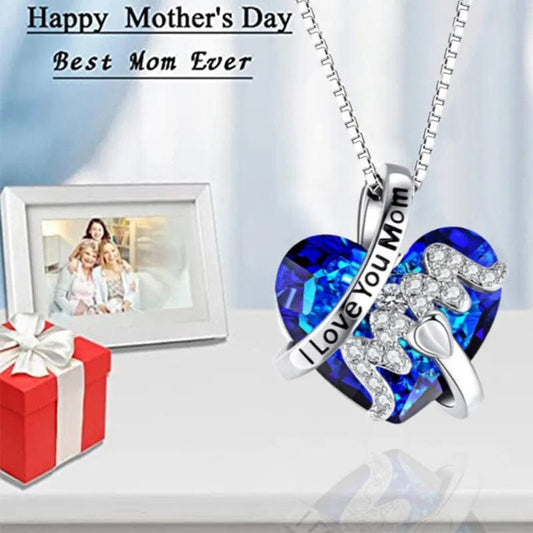 "Mom" RED/BLUE Crystal Pendant Necklace