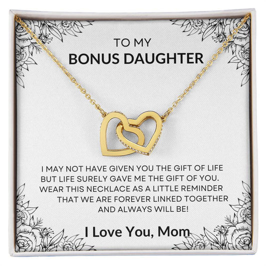 To My Bonus Daughter Love Mom - Interlocking Hearts Necklace