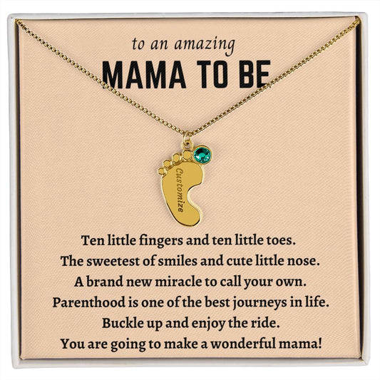 To an Amazing Mama To Be- Engraved Baby Feet with Birthstone