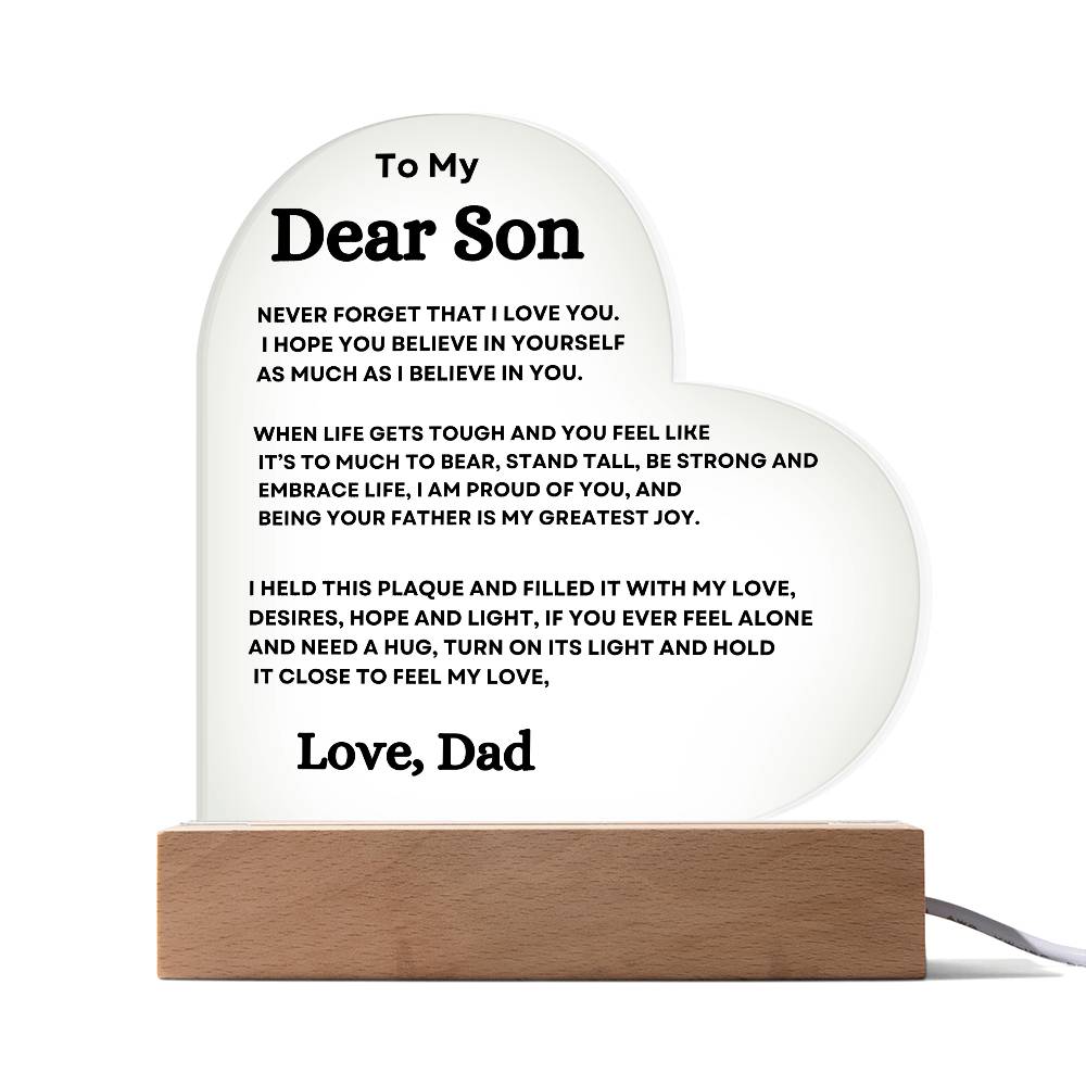 To My Dear Son love Dad - Heart Acrylic Plaque