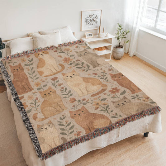 Cat Meadow Garden Woven Blanket
