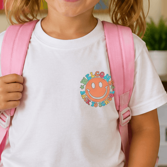 Welcome Back to School Kindergarten Shirt | Front & Back Smile Design | First Day of School Kids Tee