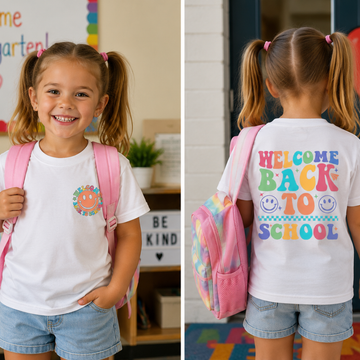 Welcome Back to School Kindergarten Shirt | Front & Back Smile Design | First Day of School Kids Tee