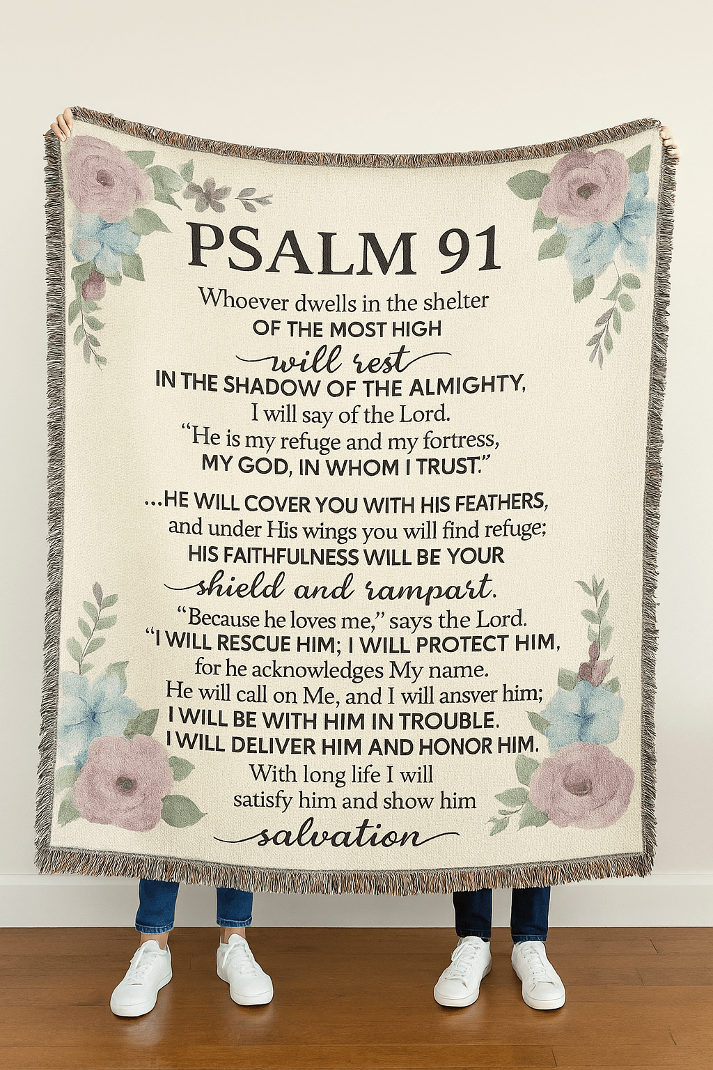 Psalm 91 Heirloom Artwork Woven Blanket