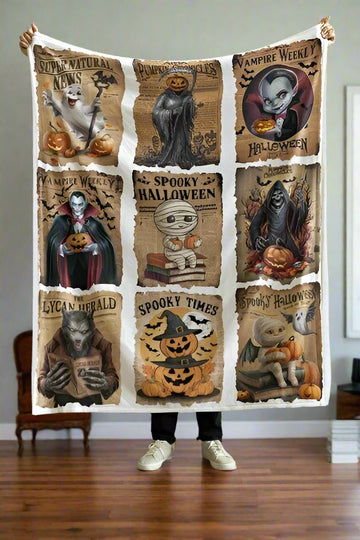 Vintage Halloween Times – Spooky Newspaper Blanket