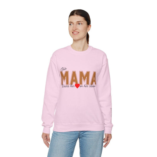 Personalized Mama wears her heart..... Crewneck Sweatshirt