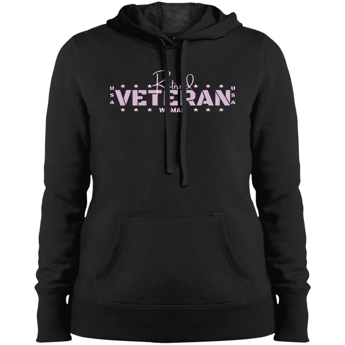 Retired Veteran Pink Letters Ladies' Pullover Hooded Sweatshirt