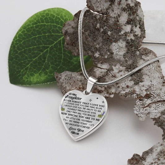 To My Daughter Love Mom - Heart Pendant Necklace