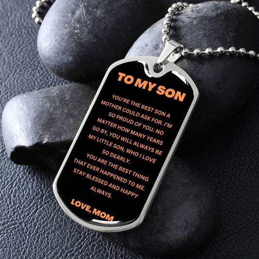 To My Son Dog Tag Necklace Love Mom