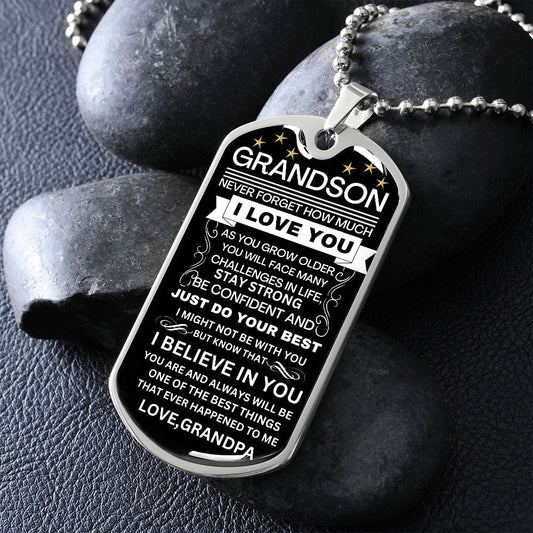 To My Grandson Dog Tag Necklace Love Grandpa