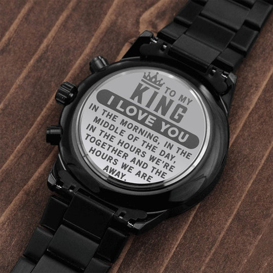 To My King - Engraved Design Black Chronograph Watch