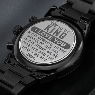 To My King - Engraved Design Black Chronograph Watch