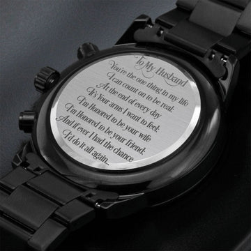To My Husband - Engraved Design Black Chronograph Watch