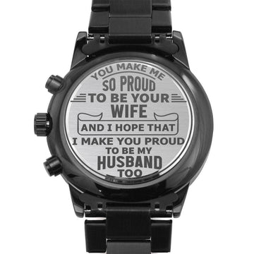 To My Husband - Engraved Design Black Chronograph Watch