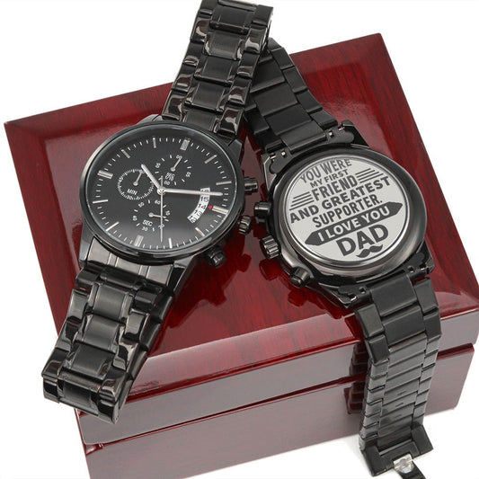 To My Dad - Engraved Design Black Chronograph Watch
