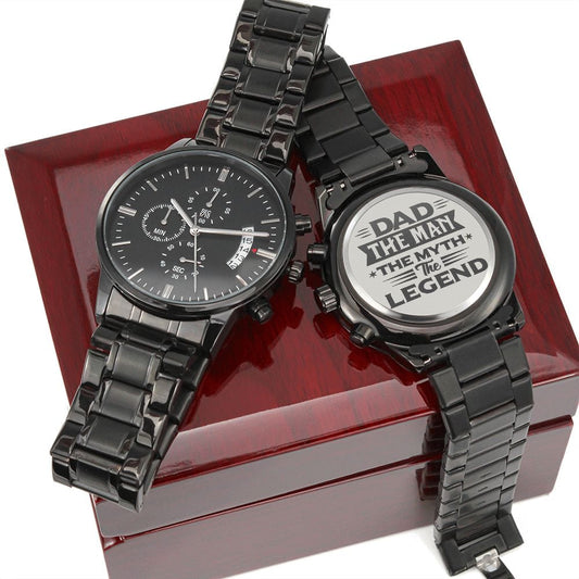 To My Dad - Engraved Design Black Chronograph Watch