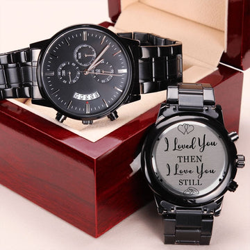 To My Husband - Engraved Design Black Chronograph Watch