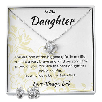 To my Daughter Love Dad- Love Knot w/earrings