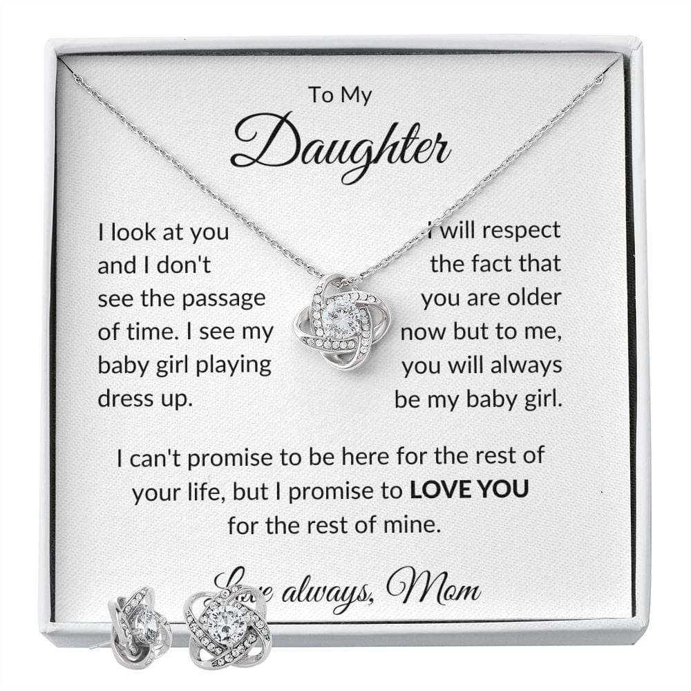 To My Daughter Love Mom - Love Knot Necklace & Earring Set