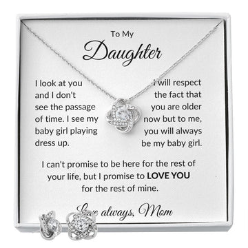 To My Daughter Love Mom - Love Knot Necklace & Earring Set