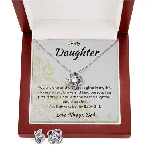 To my Daughter Love Dad- Love Knot w/earrings