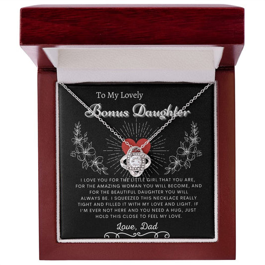 To My Lovely Bonus Daughter Love Dad- Love Knot Necklace