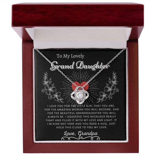 To My Lovely Grand Daughter Love Grandpa- Love Knot Necklace