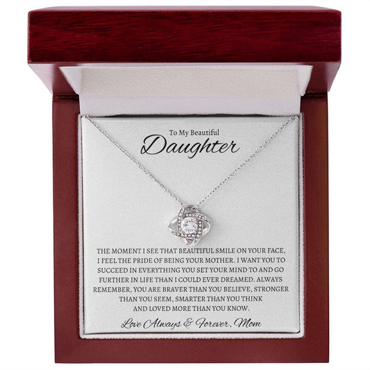 To My Beautiful Daughter Love Mom - Love Knot Necklace