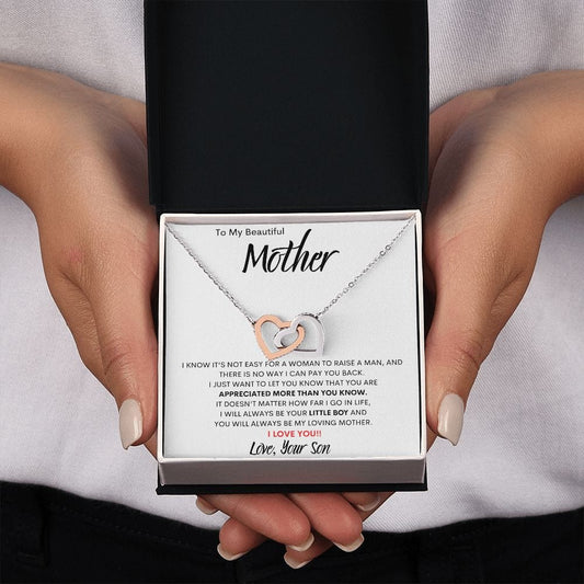 To My Beautiful Mother Love Your Son - Interlocking Hearts Necklace