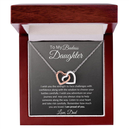To My Badass Daughter Love Dad - Interlocking Hearts Necklace