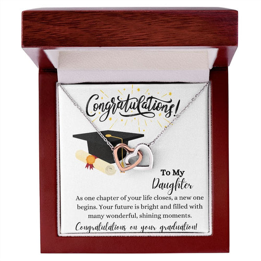 To My Daughter congratulations on your graduation - Interlocking Hearts Necklace