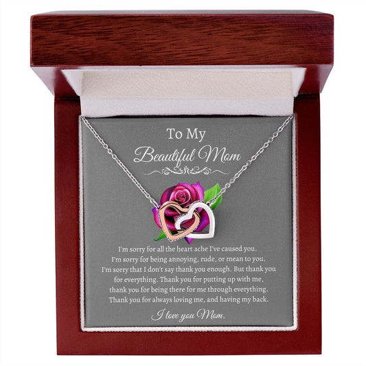 To My Beautiful Mom - Interlocking Hearts Necklace
