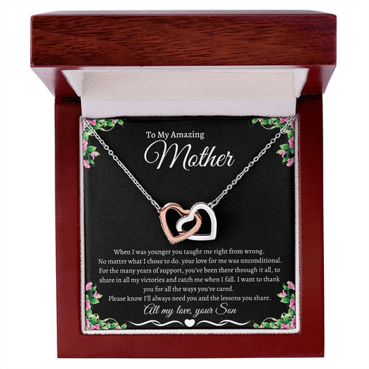 To My Amazing Mother Love Son - Interlocking Hearts Necklace