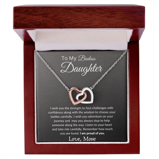 To My Badass Daughter Love Mom- Interlocking Hearts Necklace