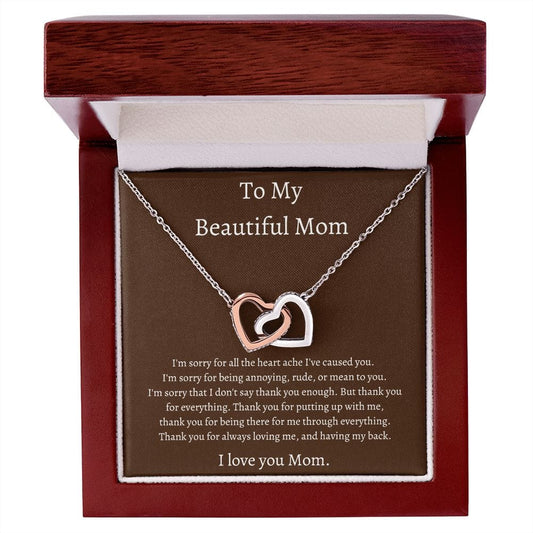 To My Beautiful Mom - Interlocking Hearts Necklace