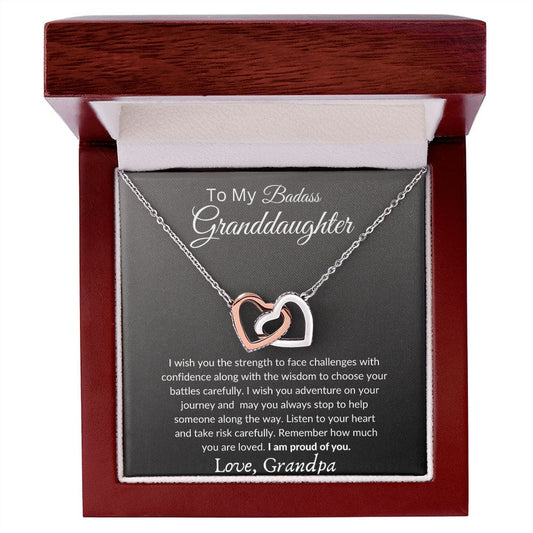 To My Badass Granddaughter Love Grandpa - Interlocking hearts Necklace