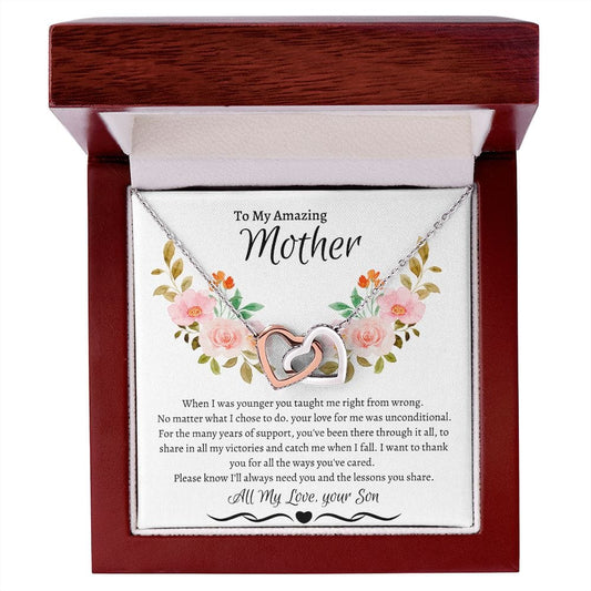 To My Amazing Mother Love Son - Interlocking Hearts Necklace