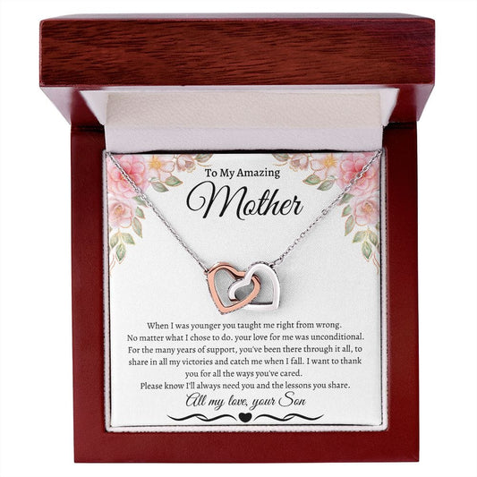 To My Amazing Mother Love Son - Interlocking Hearts Necklace