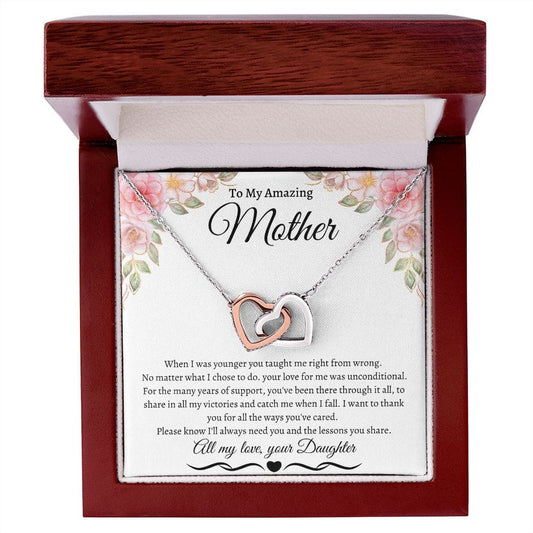 To My Amazing Mother Love Daughter - Interlocking Hearst Necklace