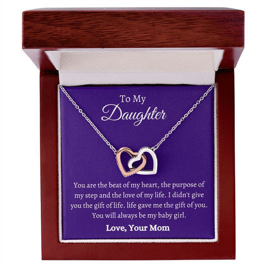 To My Daughter Love Mom - Interlocking Hearts Necklace