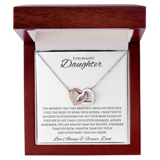 To My Beautiful Daughter Love Dad - Interlocking Hearts Necklace