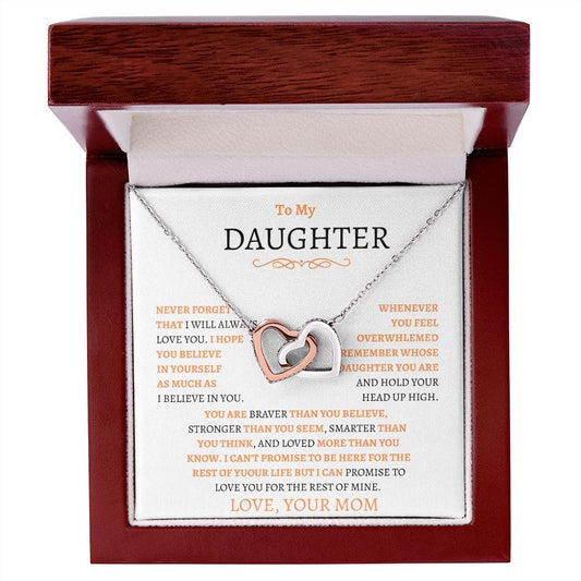 To My Daughter Love Mom - Interlocking Hearts Necklace