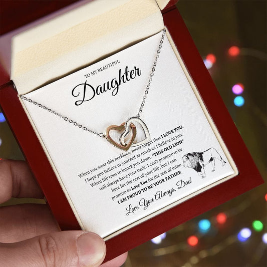 To My Beautiful Daughter Love Dad- Interlocking Hearts Necklace
