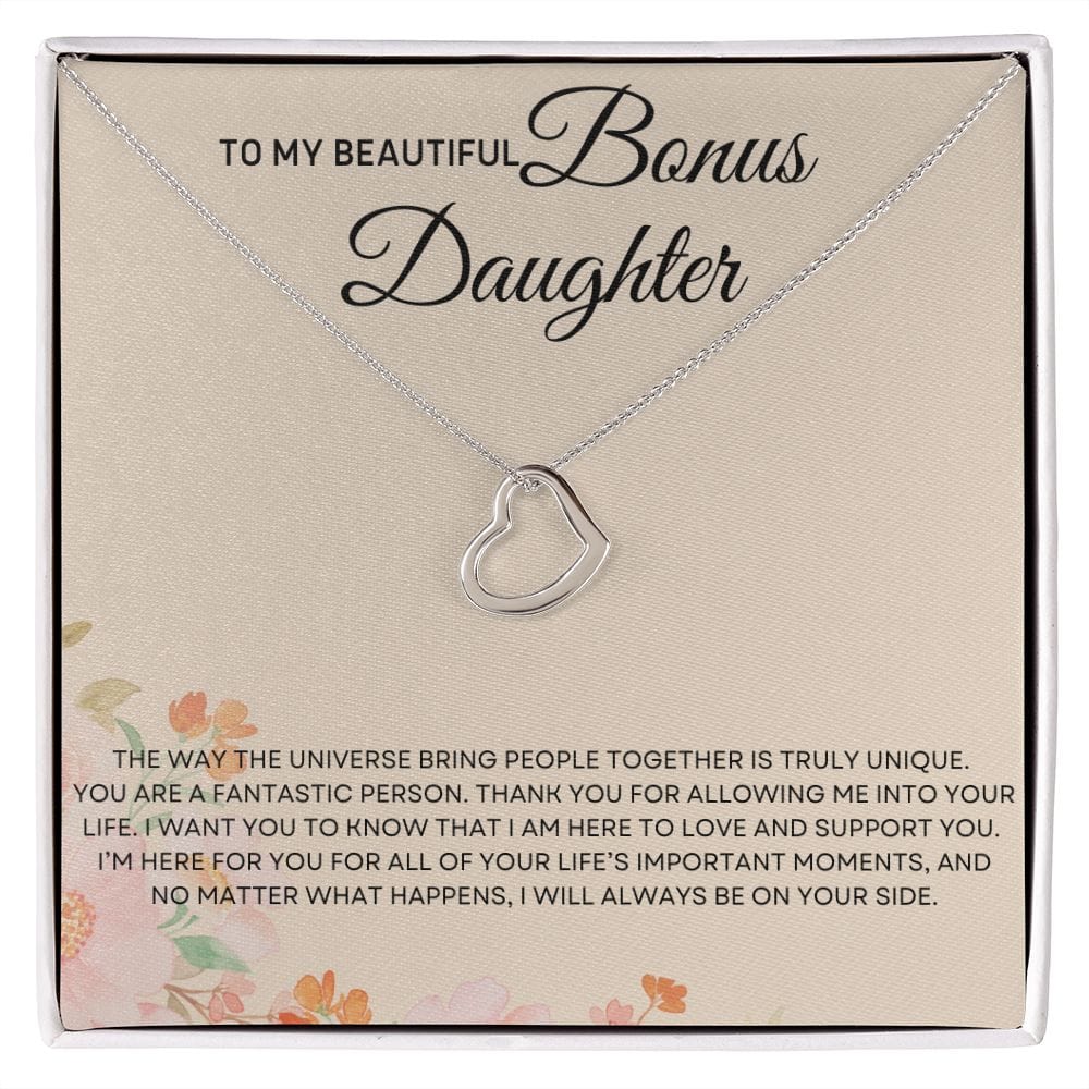 To My  Beautiful Bonus Daughter - Delicate Heart Necklace