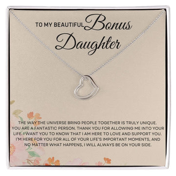 To My  Beautiful Bonus Daughter - Delicate Heart Necklace