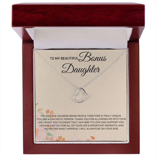 To My  Beautiful Bonus Daughter - Delicate Heart Necklace