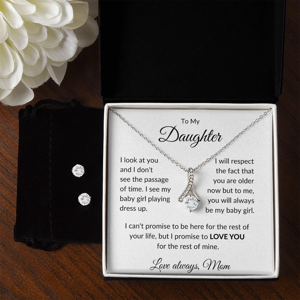 To My Daughter Love Mom - Alluring Beauty Necklace & Earring Set